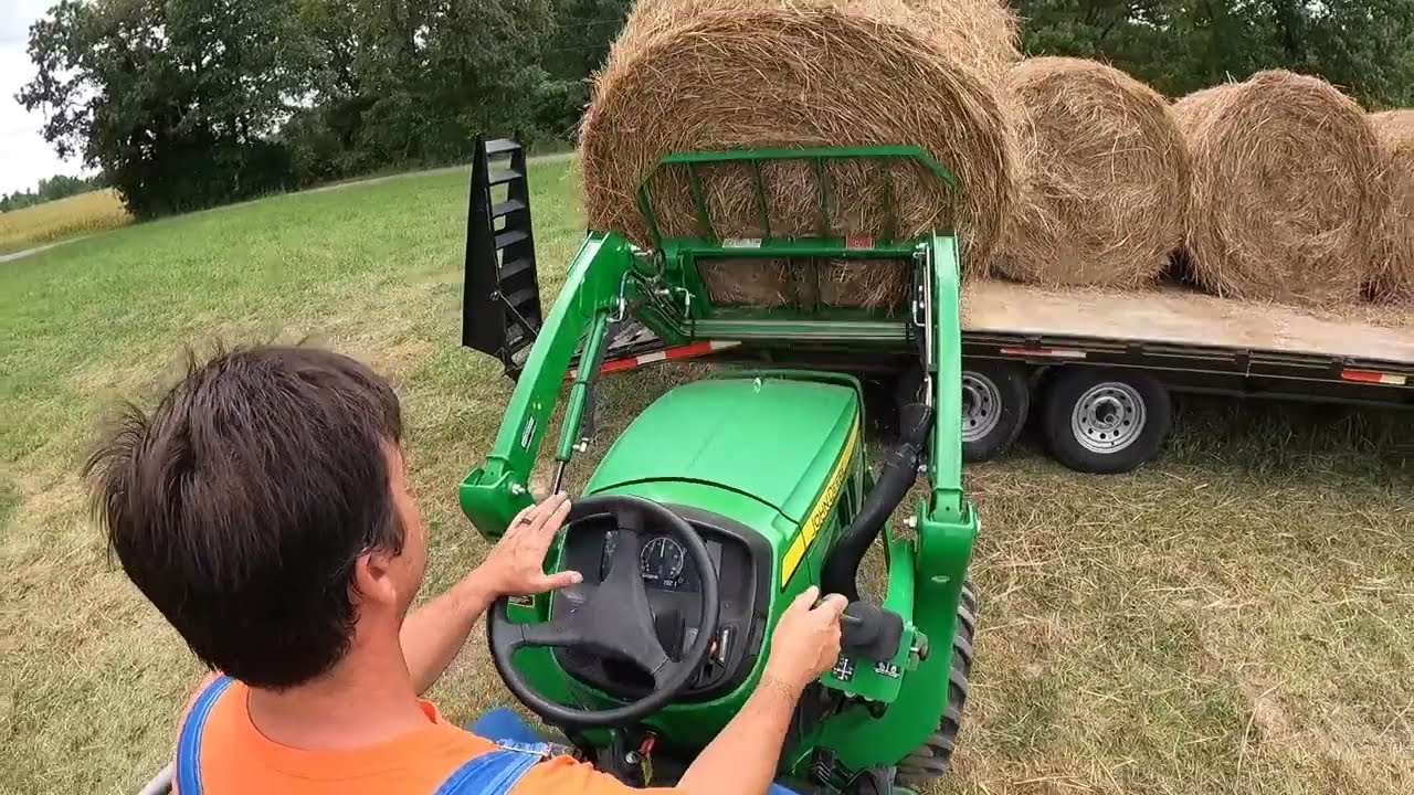Hauling Hay 5075e and the 3032e