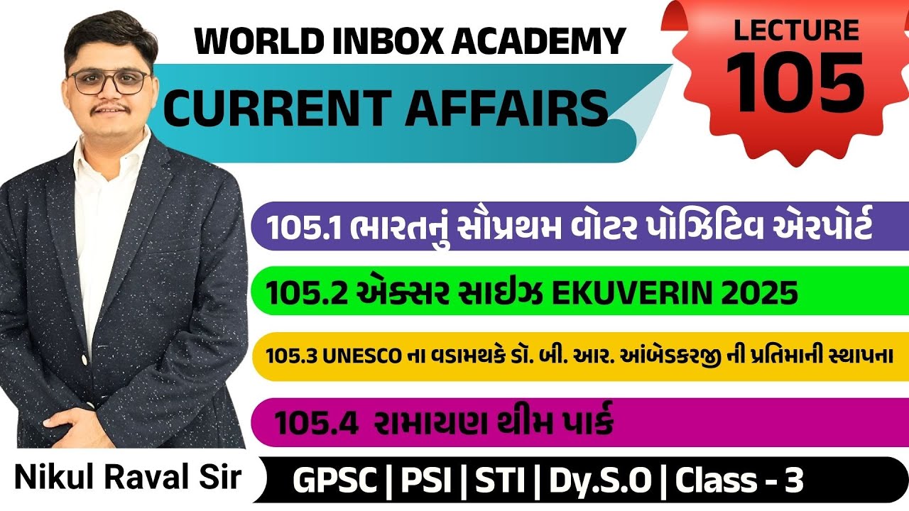 Current Affairs 2025 | Part - 105 | Lecture By Nikul Raval Sir | World Inbox Academy