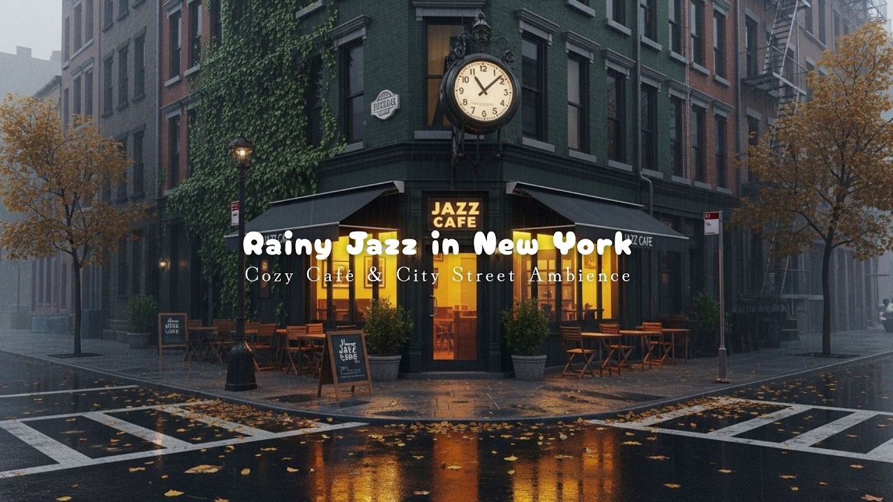 Cozy Rainy Evening Jazz ☔ Vintage Café Ambience in Quiet New York Street | Relaxing Jazz Playlist