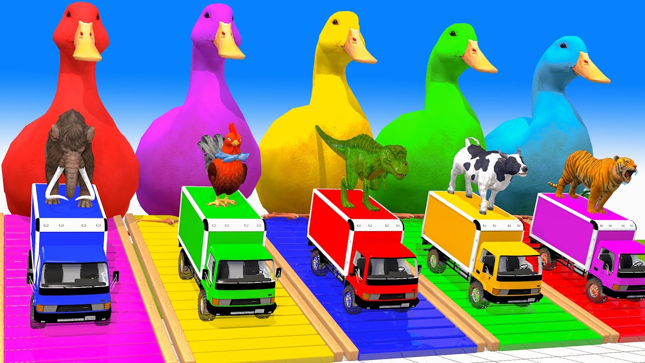 Long Slide Game With Cow Elephant Gorilla Hippopotamus Tiger - 3d Animals Game - Funny 3d Animals
