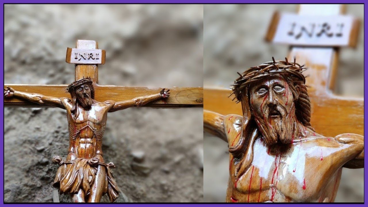 Crucifixion of Jesus Christ purely crafted by hand using basic tools.
