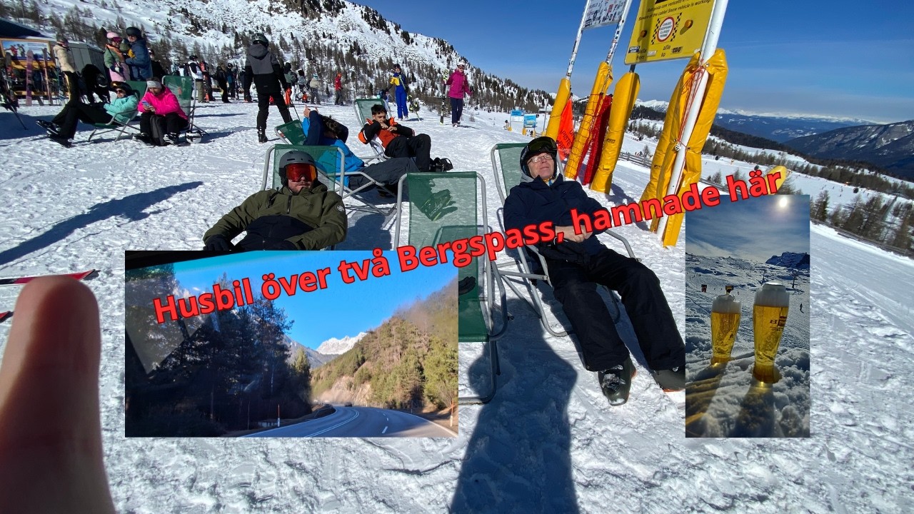 Söderut med husbil över över Fern och Brennerpasset till Italien med snö och blixthalka. Lite slalom