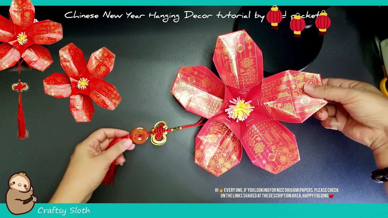 新年红包手工制作 Easy Red packet Angpow Angpao Chinese New Year Decoration Tutorial Sakura Flower 