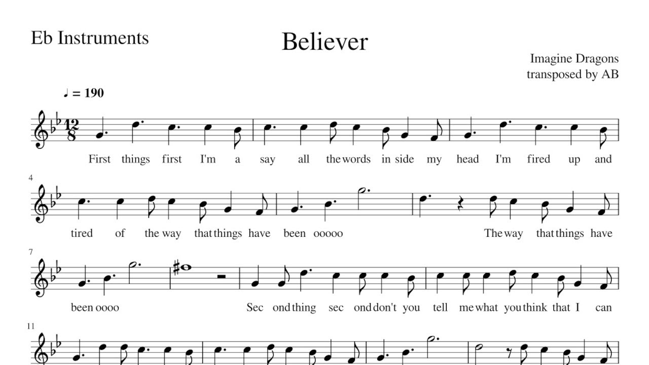 Believer (Imagine Dragons)- Alto Sax Cover | Sheet Music PDF | Lyrics