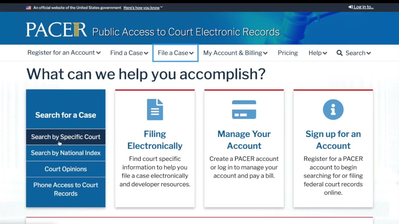 How to find US court case documents using PACER