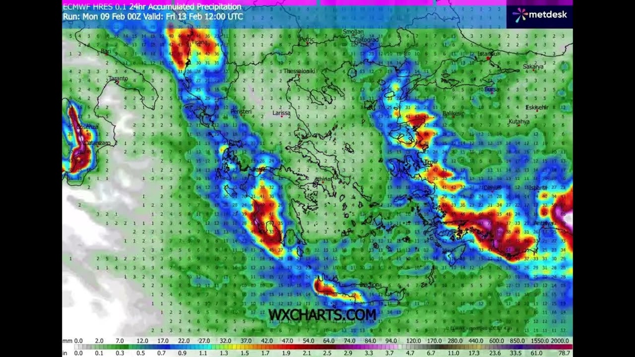 ECMWF HRES – 15ήμερη Πρόγνωση Καιρού για την Ελλάδα | Θερμοκρασία, Βροχή & Χιόνι (WXCharts) 10-02-26