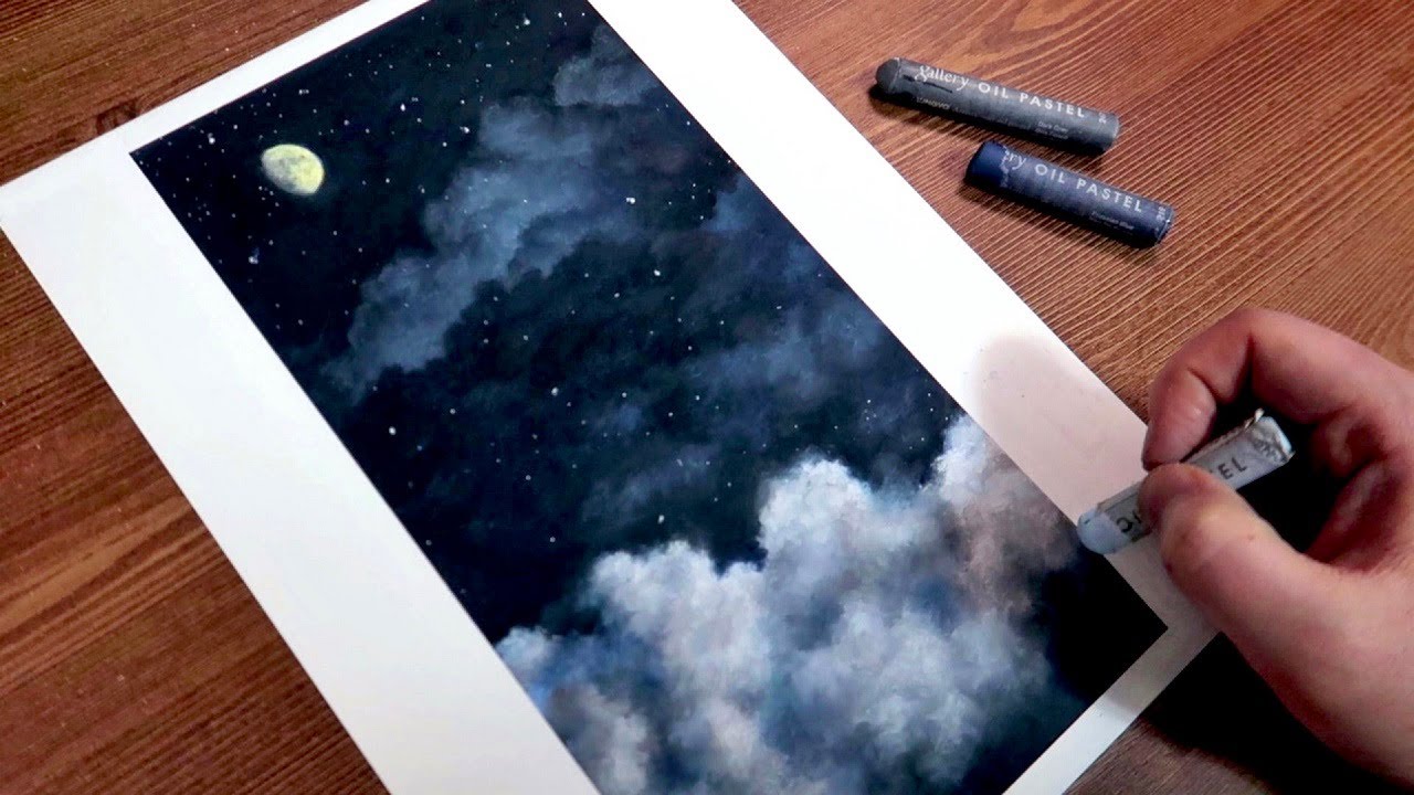 어둠 속 단계별 구름 그리기｜Draw a step-by-step cloud in the dark｜Oil pastel drawing
