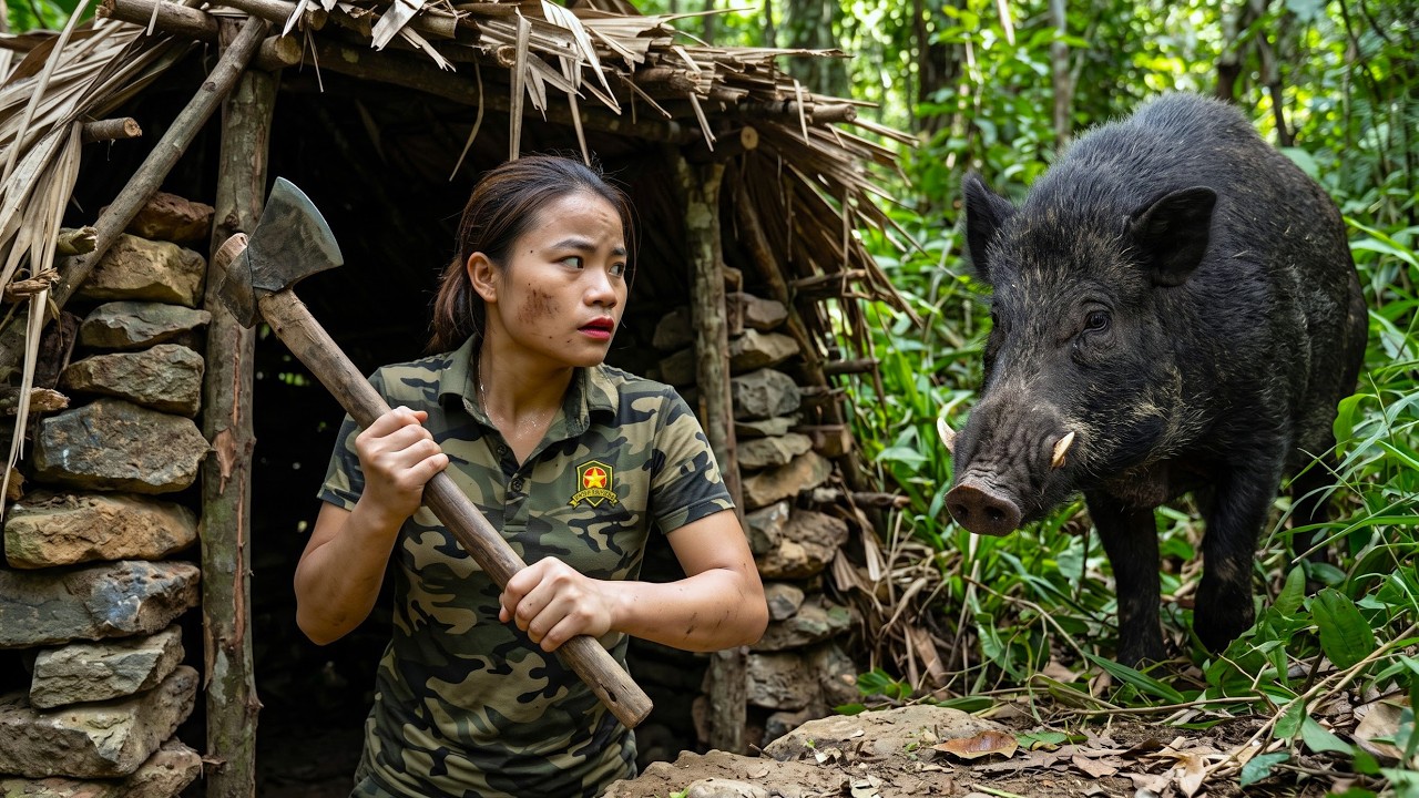 200 Days Survival: Surviving a Savage Wolf Attack, Boar Trapping & Building Shelter