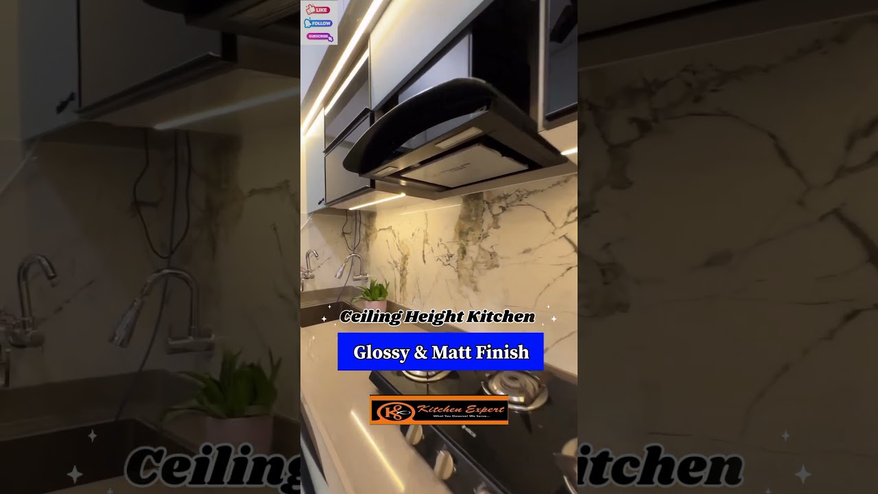 PolyGlass||TintedGlass Kitchen Matt|| Finish Wood Texture|| Ceiling Height Kitchen.