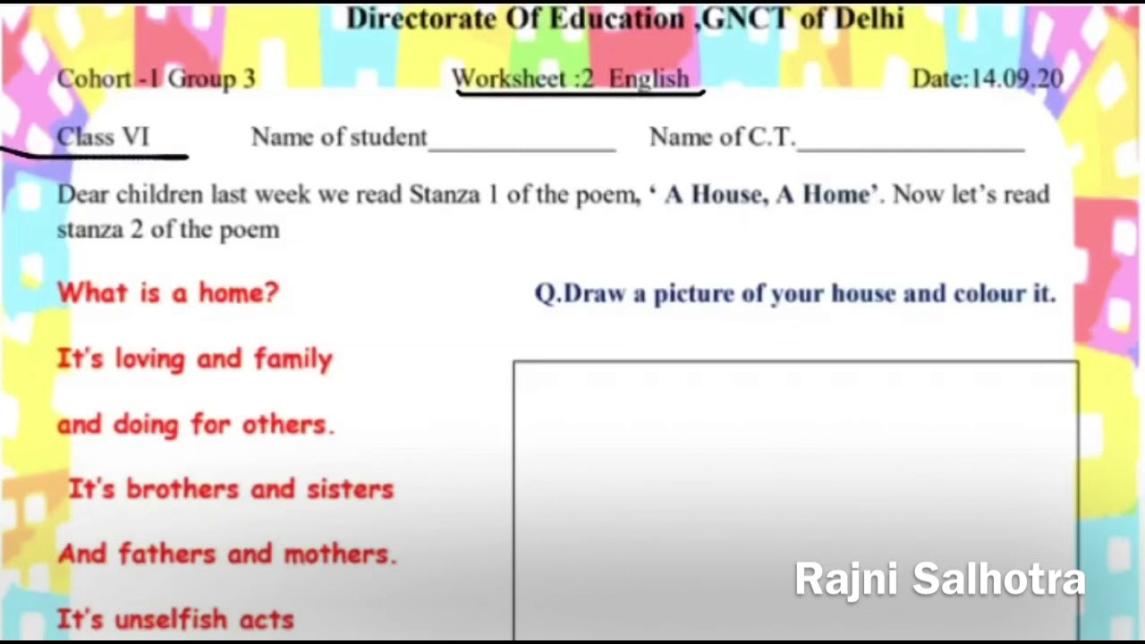 DOE Worksheet-2 of Class -6 for English Subject dates 14/09/2020