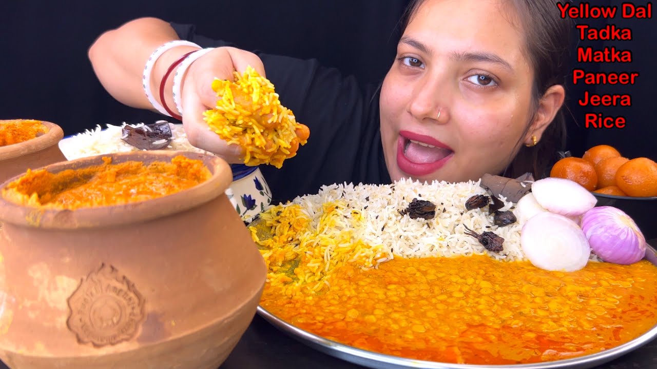 Eating Spicy🔥 Dal Tadka, Speical Matka Paneer Butter Masala, Jeera Rice, Gulab Jamun | Food Mukbang