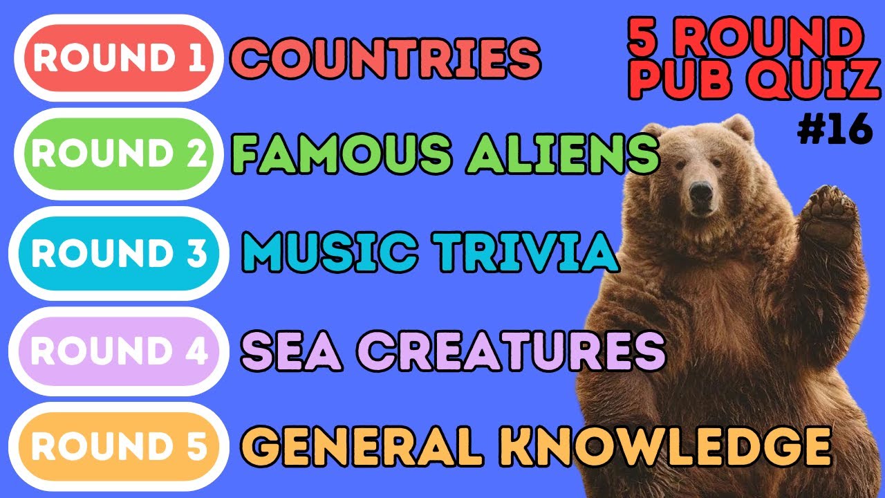 The 5 Round Pub Quiz | Countries, Famous Aliens, Music Trivia, Sea Life & General Knowledge (16)