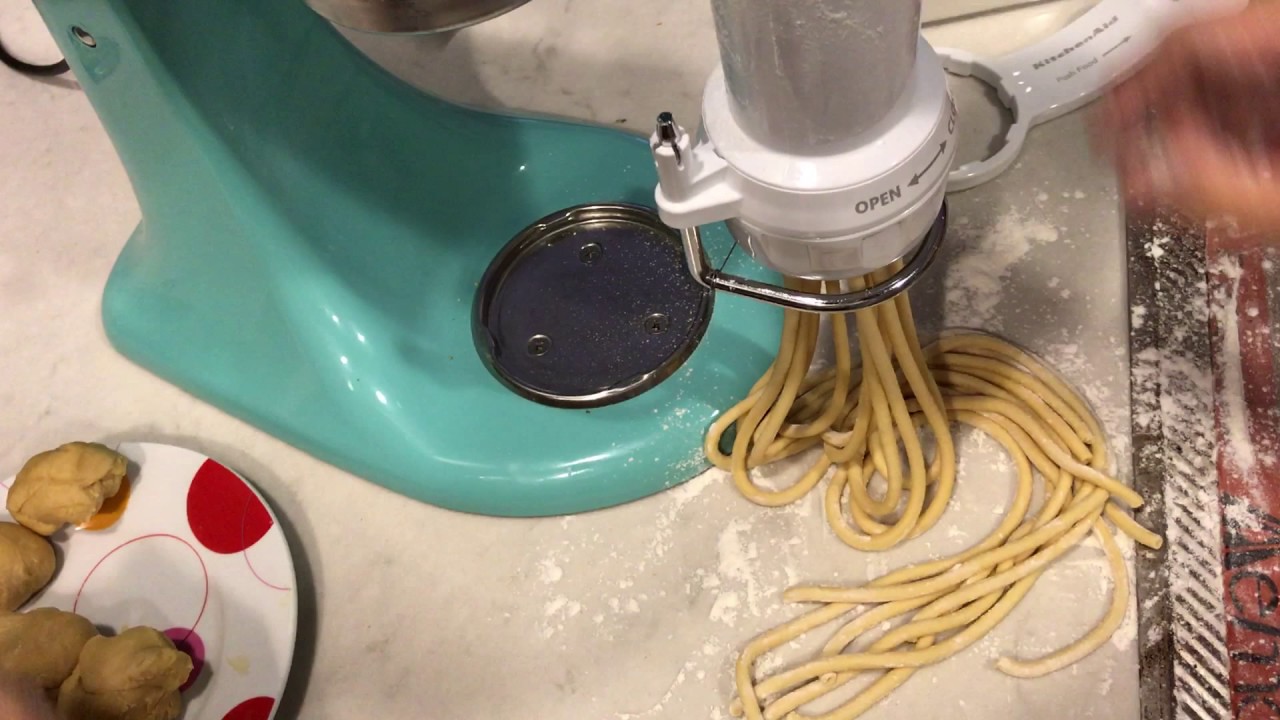 Making Fresh Bucatini using the KitchenAid KSMPEXTA Gourmet Pasta Press Attachment demo