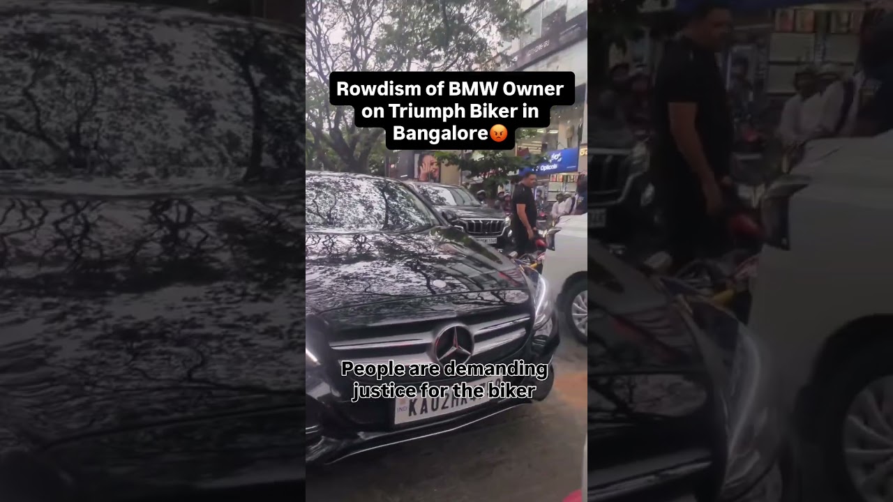 Road rage in Bangalore: BMW car owner ￼thrashes & hits Triumph Biker on Busy road for honking #bmw