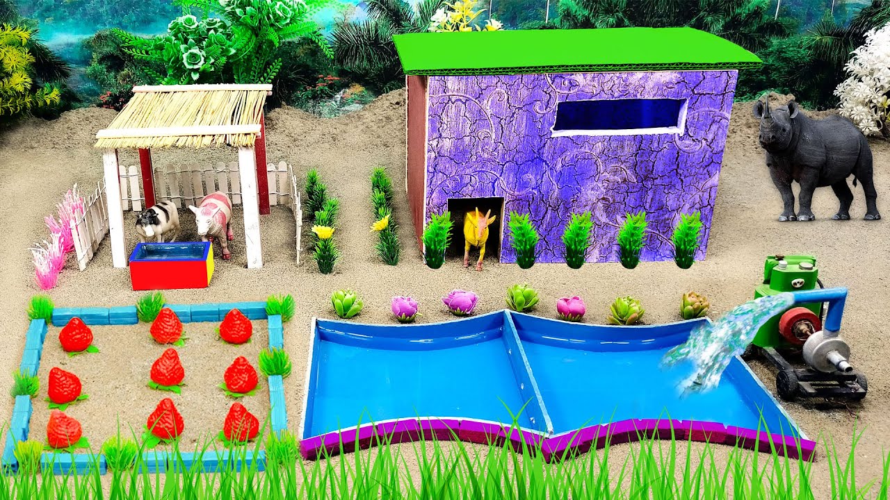 DIY mini Farm Diorama with House For Cow , Goat House &ndash; Cow Shed how to supply water for animal #114