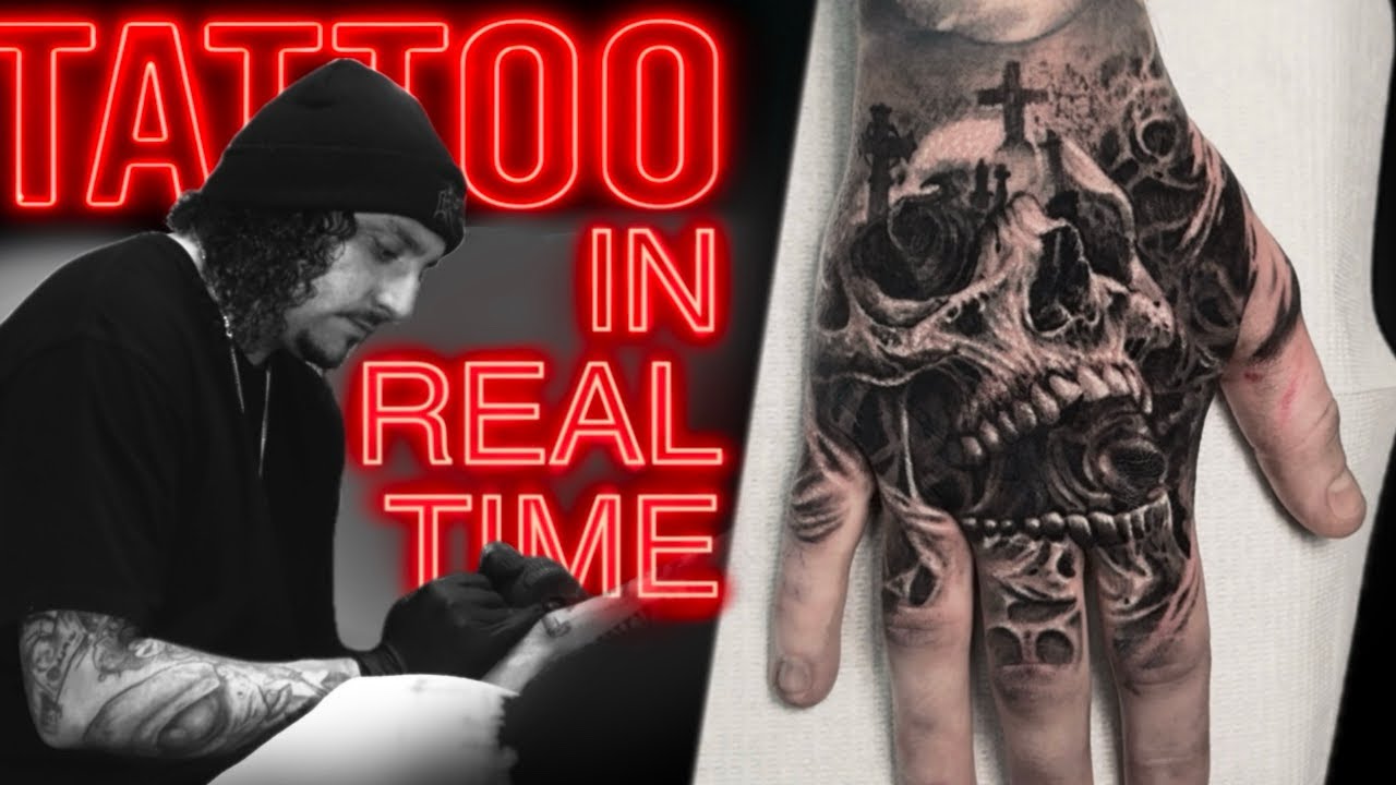 ONLY THE STRONG SURVIVE HAND TATTOOS ! 3 hours on this spooky skull design REAL-TIME AND TIMELAPSE