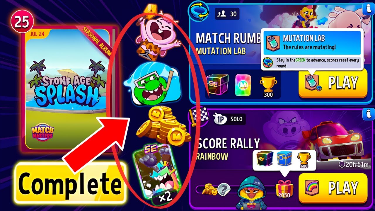 SEASONAL ALBUM: STONE AGE SPLASH/ Rainbow Solo Score Rally/ Mutation Lab 30 players Rumble