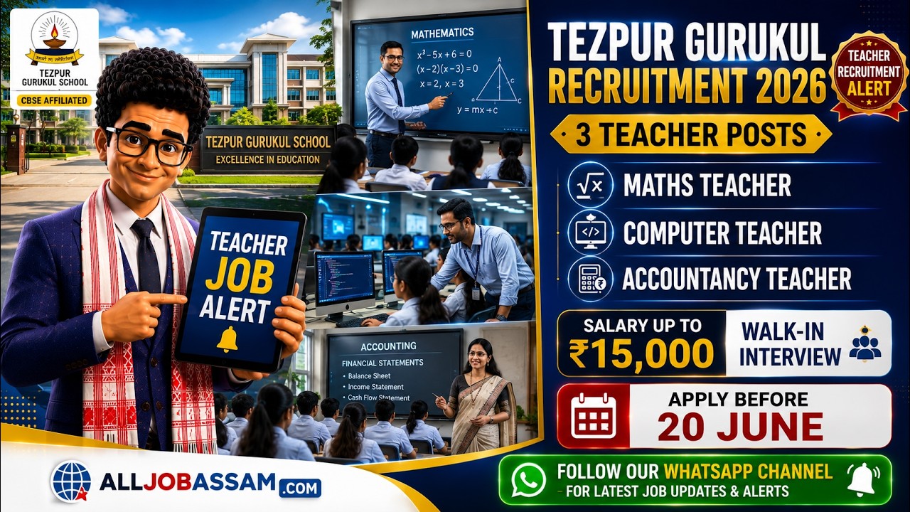 Tezpur Gurukul School Recruitment 2026 🔥 | 3 Teacher Vacancy | Walk-In Interview