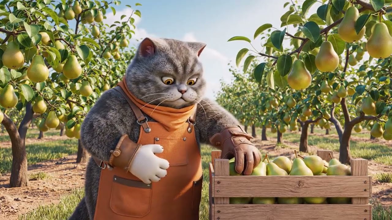 Cute Cat Harvesting Fruits 🍎🍓 | Cozy 3D Animated Farm Life (Pixar-Style)