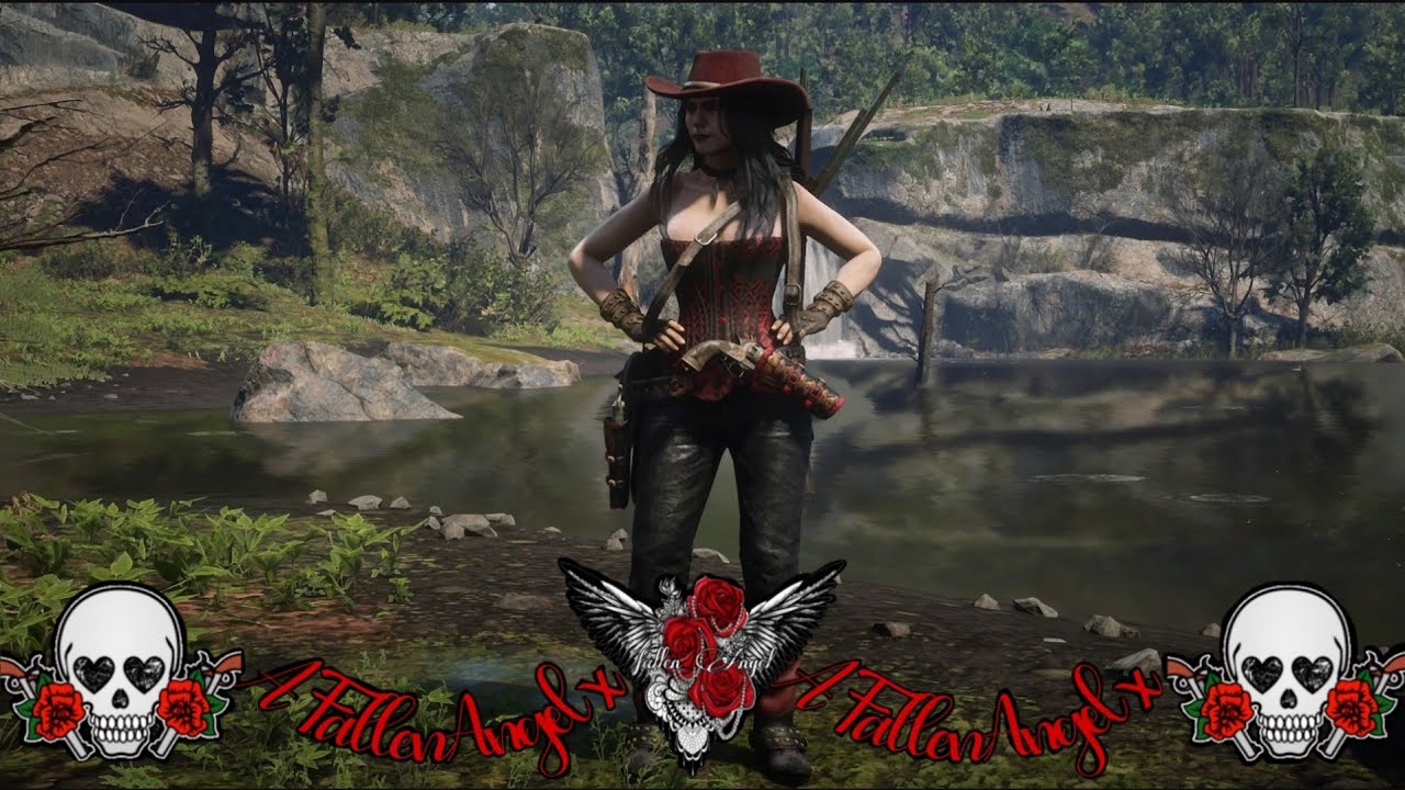 Red Dead Online Female Outfit Idea : Red & Black Outfit Using The New Tiltham Hat & Helsby Gloves