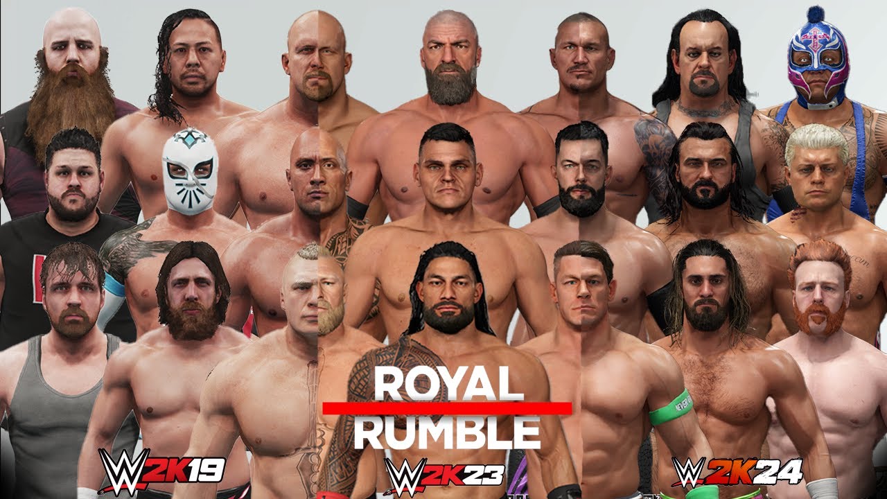 100 Man Royal Rumble Match. Combination of WWE 2K19, 2K23 & 2K24!
