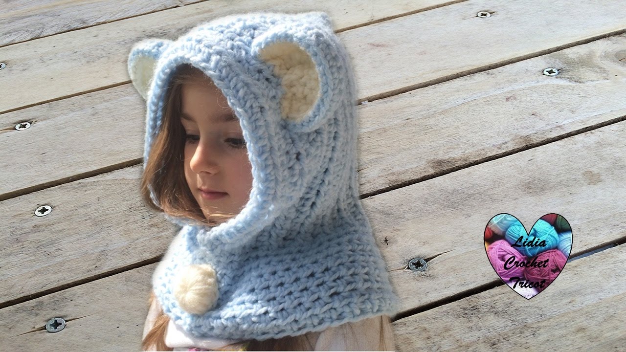 Bonnet capuche crochet toutes tailles / Bear hooded beanie crochet all sizes (english subtitles)