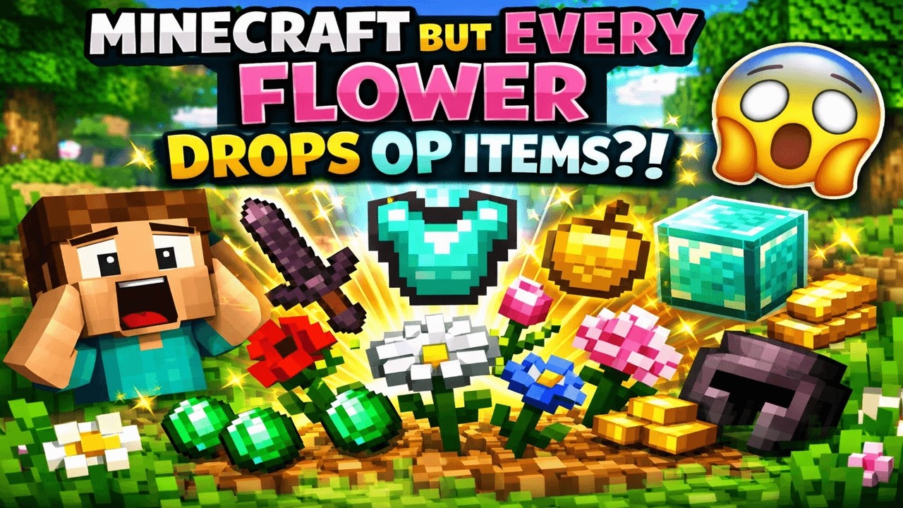 Minecraft But Every Flower Drops OP Items?! 😱🌸