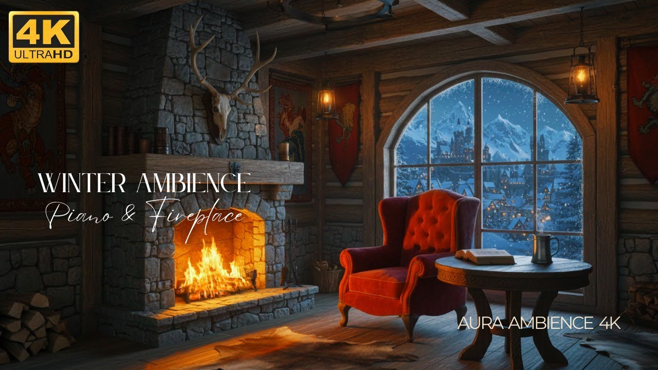 Winter Stone House Fireplace | Calm Piano Music for Sleep & Relaxation