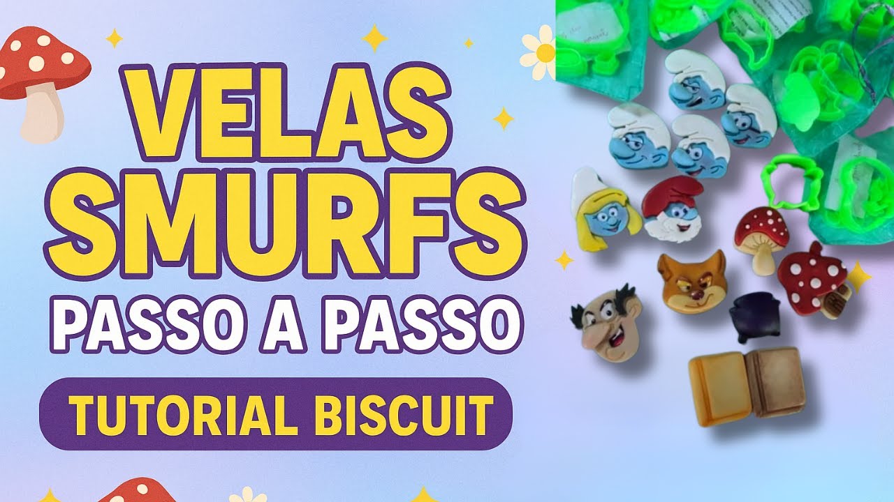 Velas de biscuit Smurfs - Passo a Passo AO VIVO completo - parte 1 - (tutorial artesanato)