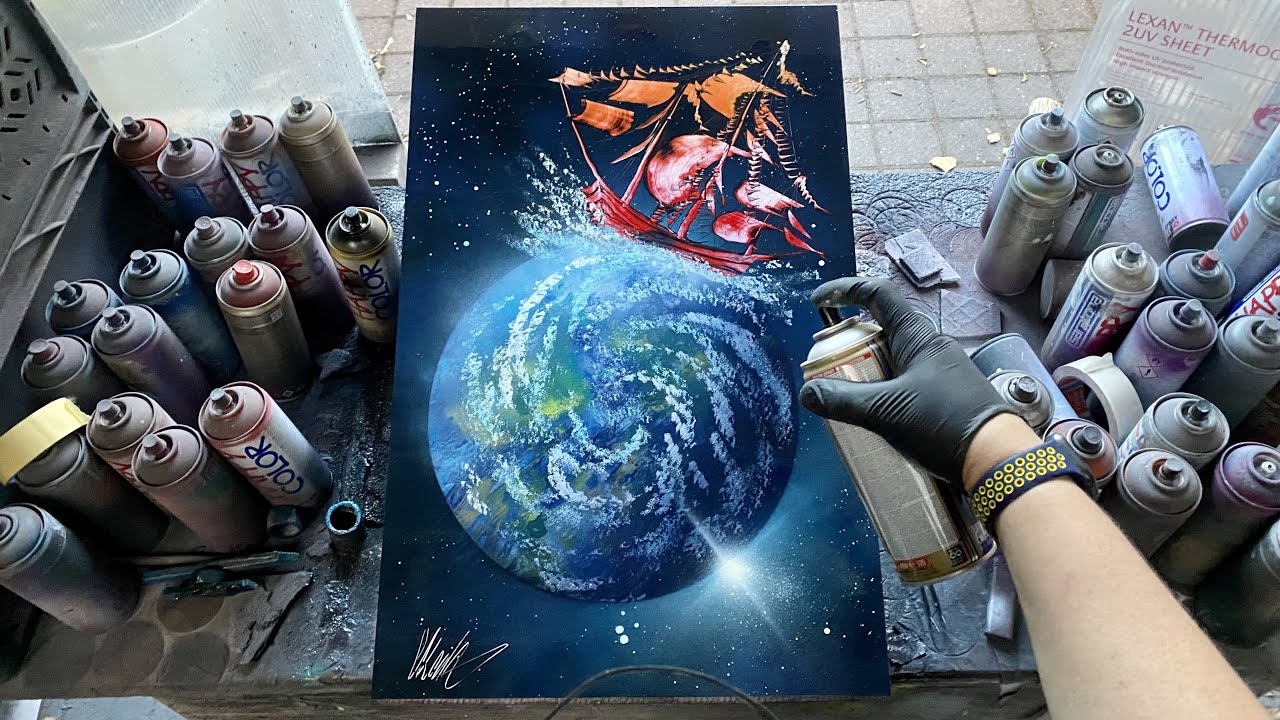 EARTH is NOT FLAT - Planetary Sailer   SPRAY PAINT ART by Skech