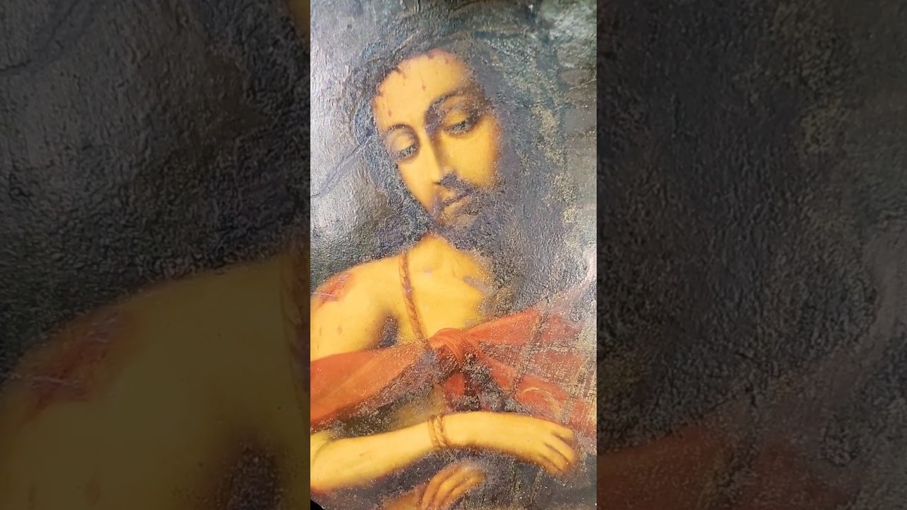 EARLY - ORIGINAL ANTIQUE OIL PAINTING ICON ON COPPER OF JESUS 