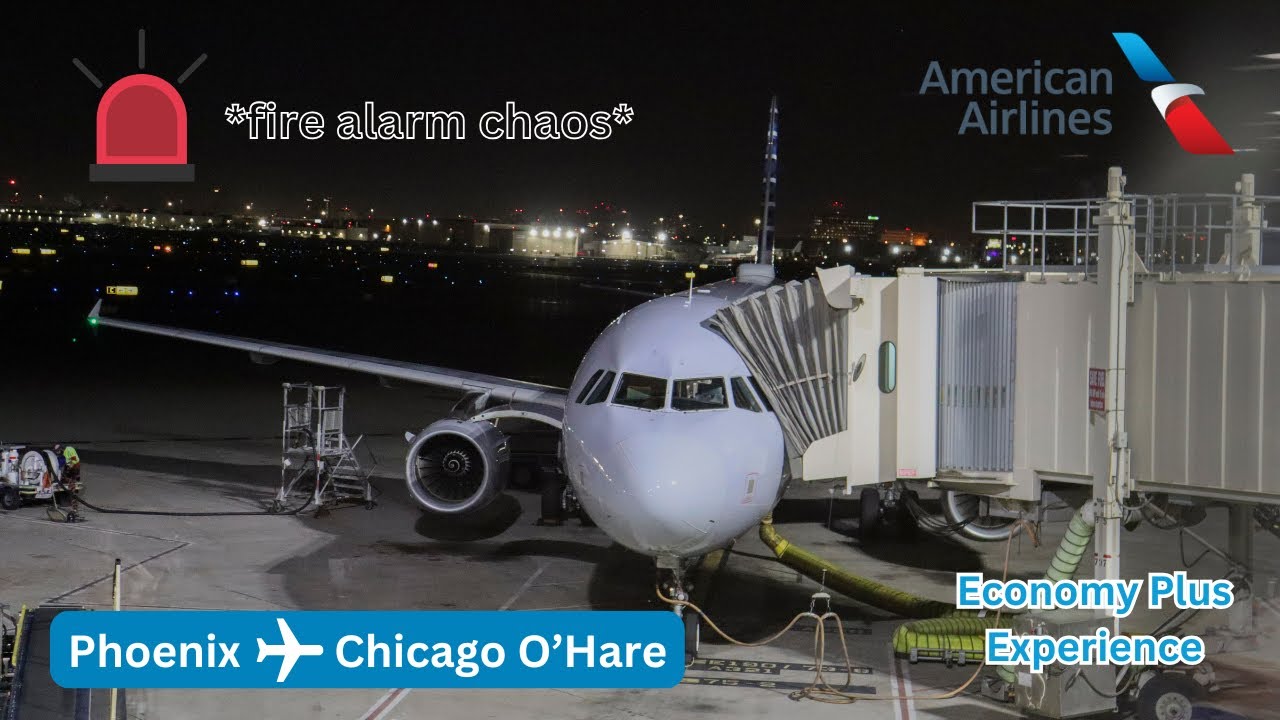 AIRPORT FIRE ALARM CHAOS! | American Airlines A321 Phoenix to Chicago O'Hare #N970UY