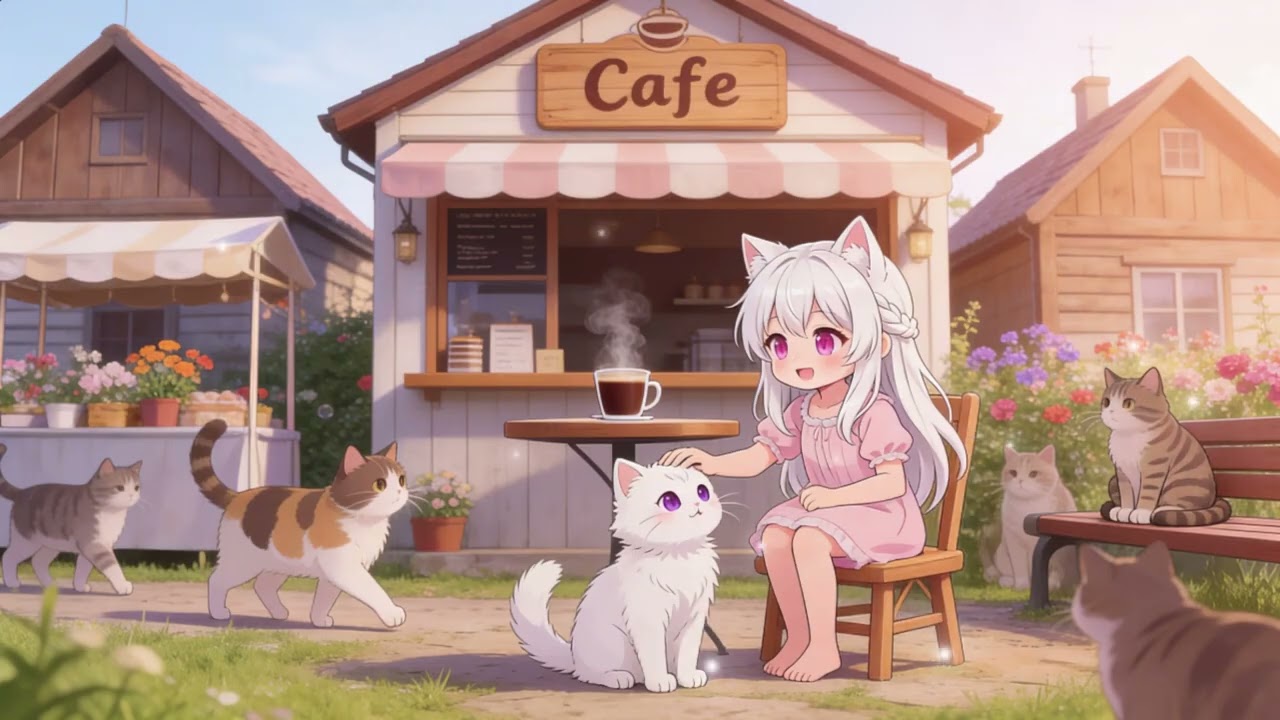Cozy Cat Village ☕🐱 | Coffee Shop Morning for Focus & Gentle Energy