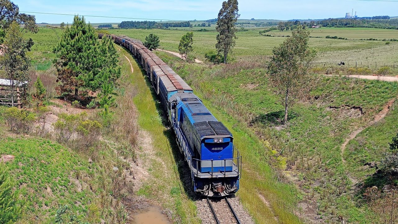 Seguindo o trem da Rumo com 100 vagões carregados por Hulha Negra, Seival e Candiota no RS!