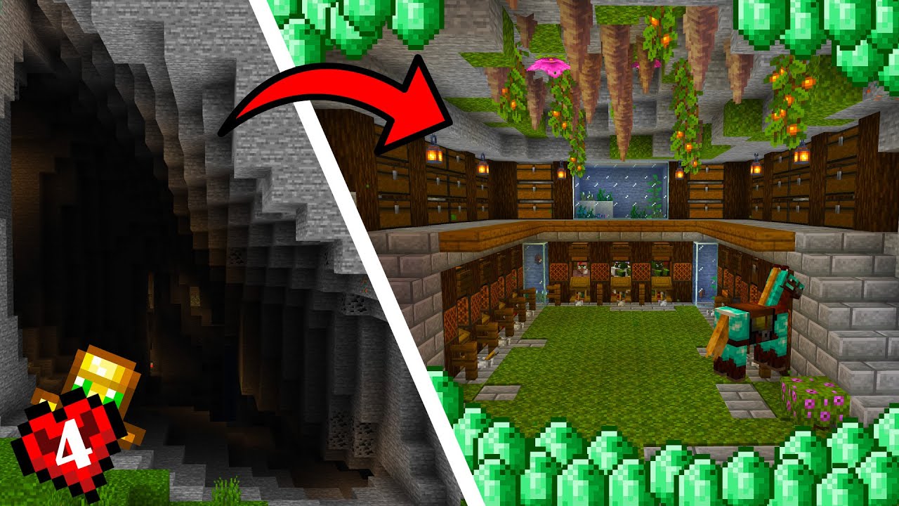I Transformed This Cave Into The BEST Villager Trading Hall In Hardcore Minecraft