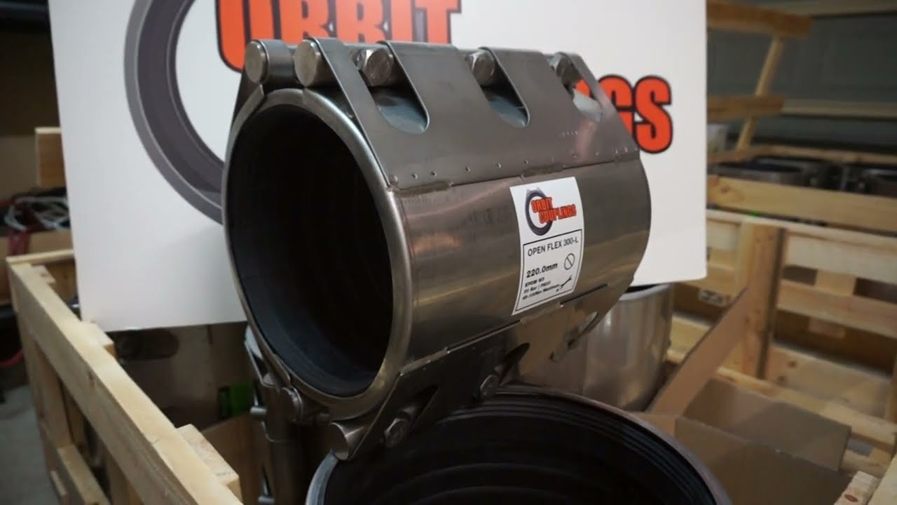 Orbit Couplings Open Flex 300-L model to suit 220.0mm OD pipe 20 bar rated, 30 Bar test pressure.