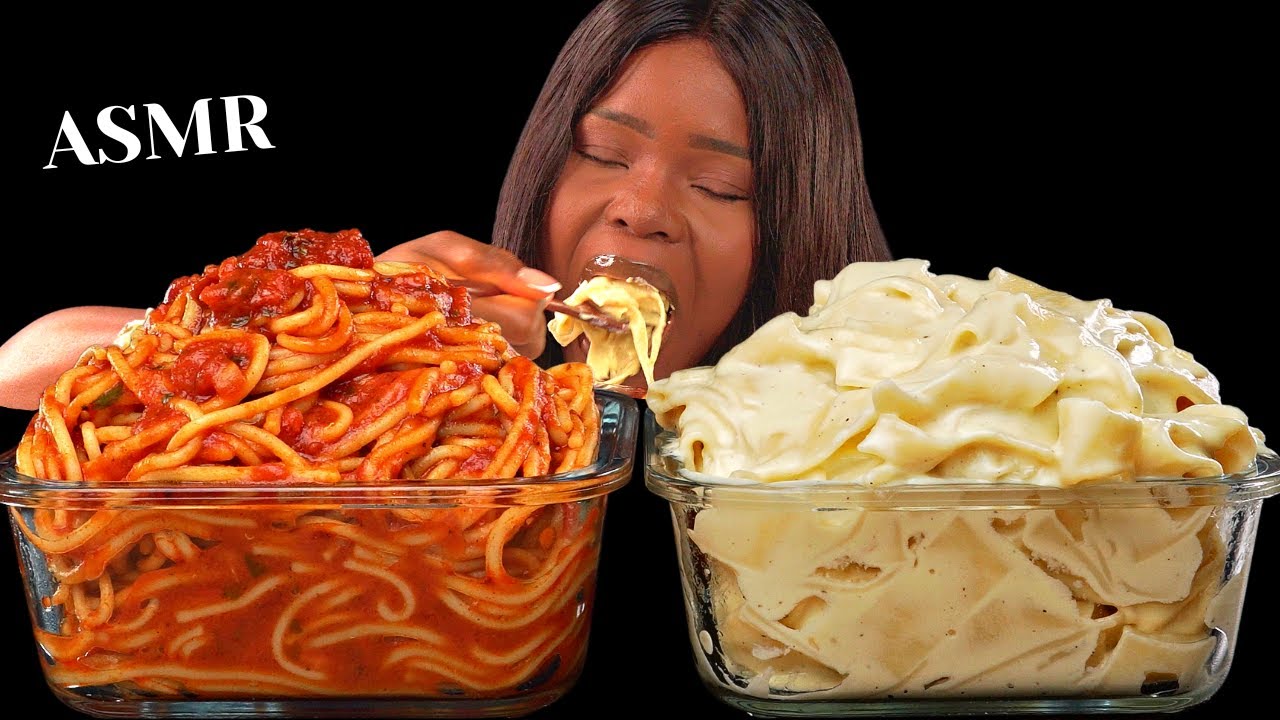 ASMR TOMATO SAUCE & ALFREDO CREAMY SPAGHETTI MUKBANG COMPILATION (NO Talking) |Sticky Eating Sounds