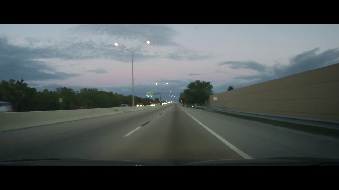Driving from Cape Coral to Fort Myers, Florida during dusk