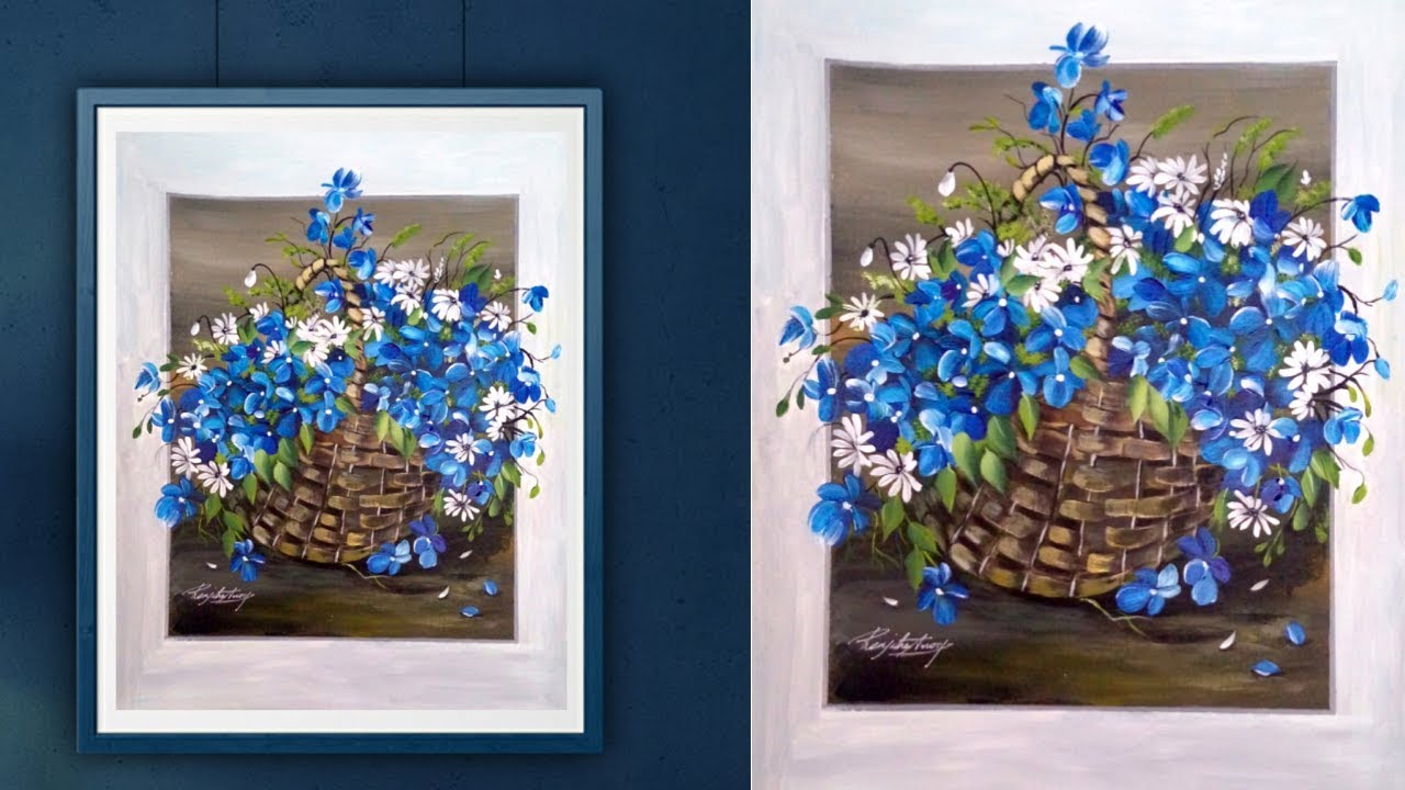 Easy Acrylic Painting - Relaxing Demo - Fun painting - Canvas Painting - Simple Floral Painting