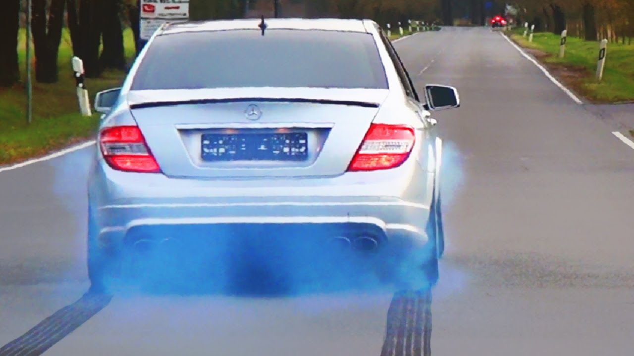 Mercedes C63 AMG Sound Acceleration Burnout W204 6.2L Tire Smoke  Beschleunigung