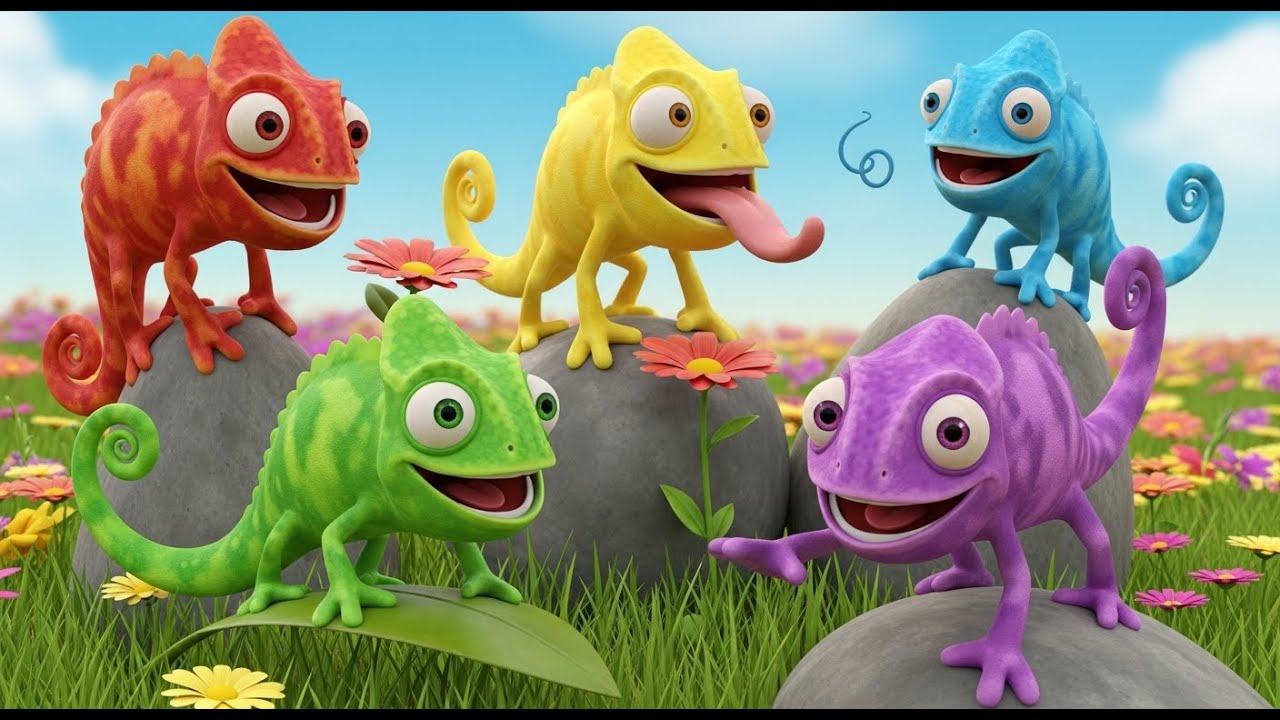 Five Little Baby Chameleons Crawl Crawl Crawl | Color-Changing Animal Song