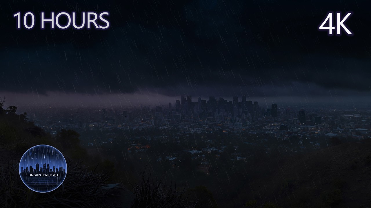 Storm Above the Sleeping City | 10 Hours of Rain & Distant Skyline Lights