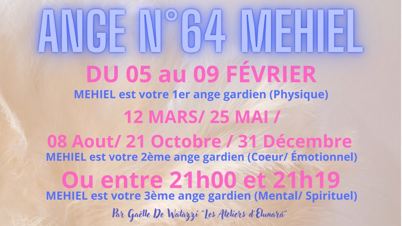 ✨️Ange n°64 MEHIEL présentation, description et symbolismes des anges gardiens👼Du 05 au 09 Février
