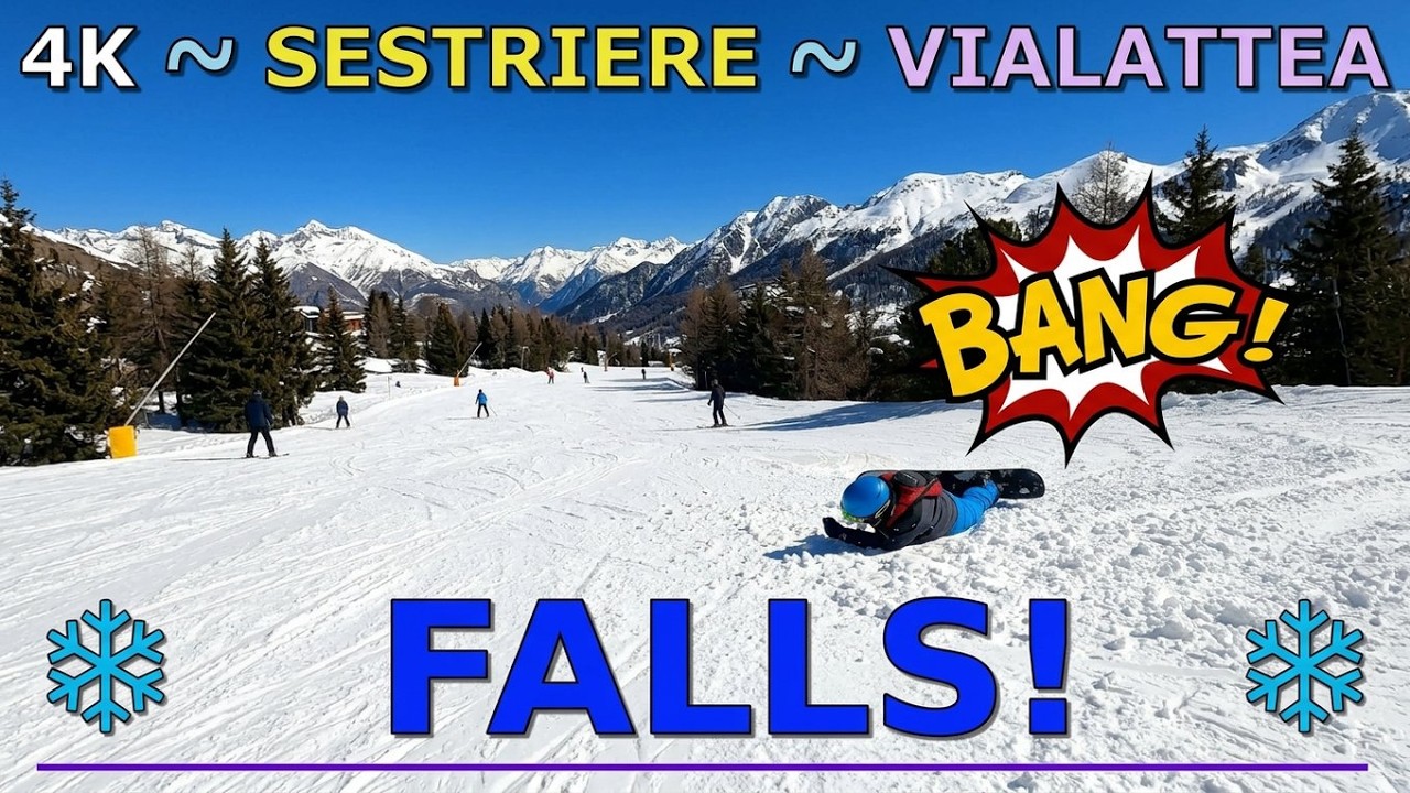 Sestriere Italy ⛷️ Blue La Ciclabile Alta 4K GoPro POV Run ❄️ Vialattea Milky Way Skiing ➜ 2 FALLS!