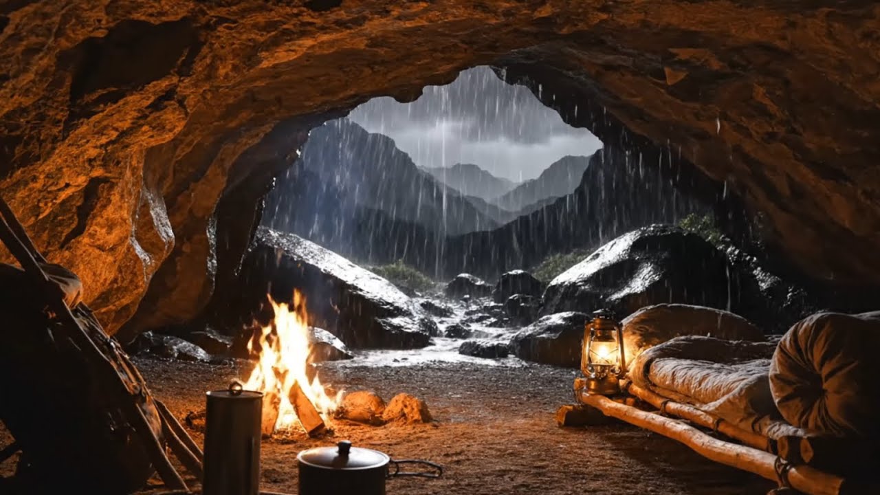 Rain Sounds for Deep Sleep in Cave with Lantern | Anxiety Relief ASMR 🌧️✨