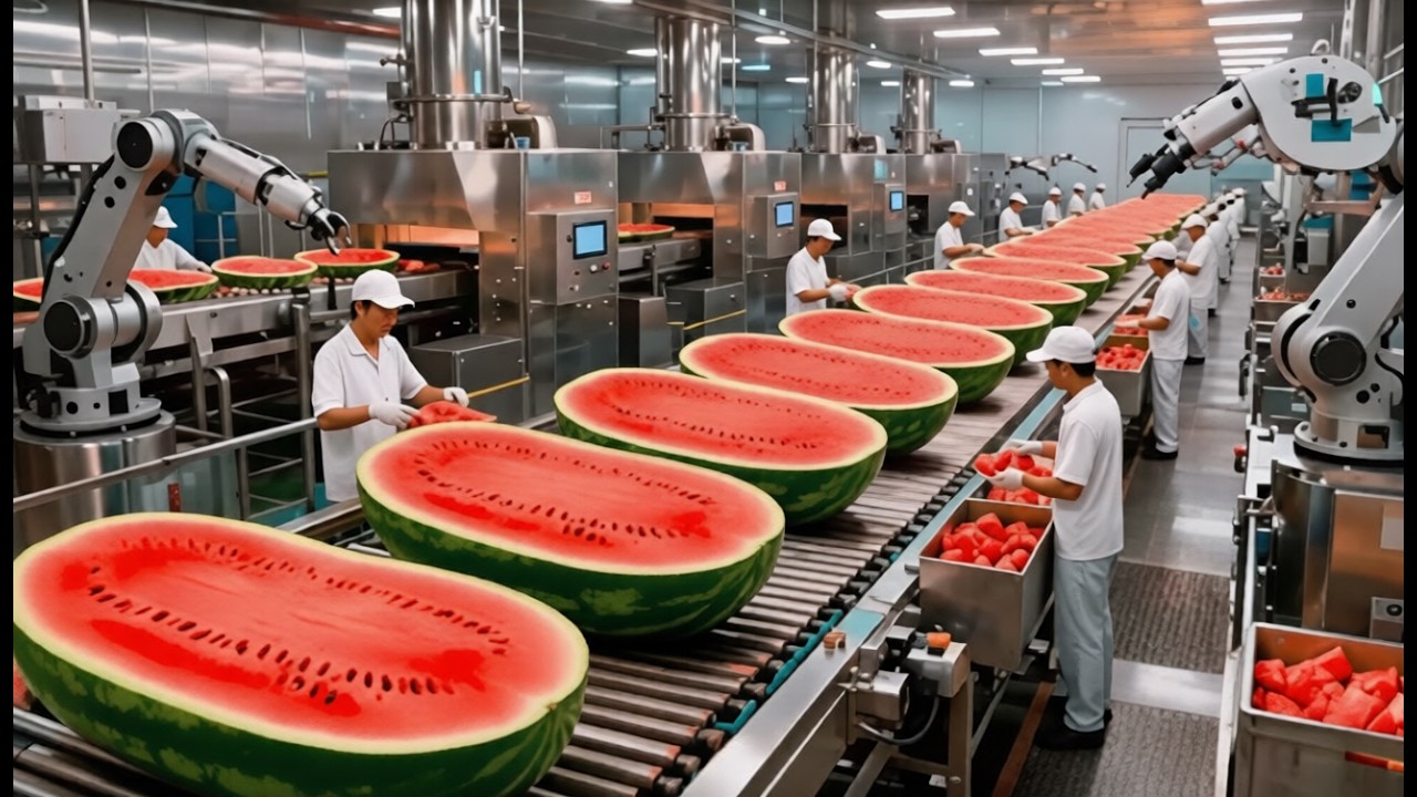 Inside Watermelon Factory: How Millions Of Melons Are Crushed Into Juice (Full Process)