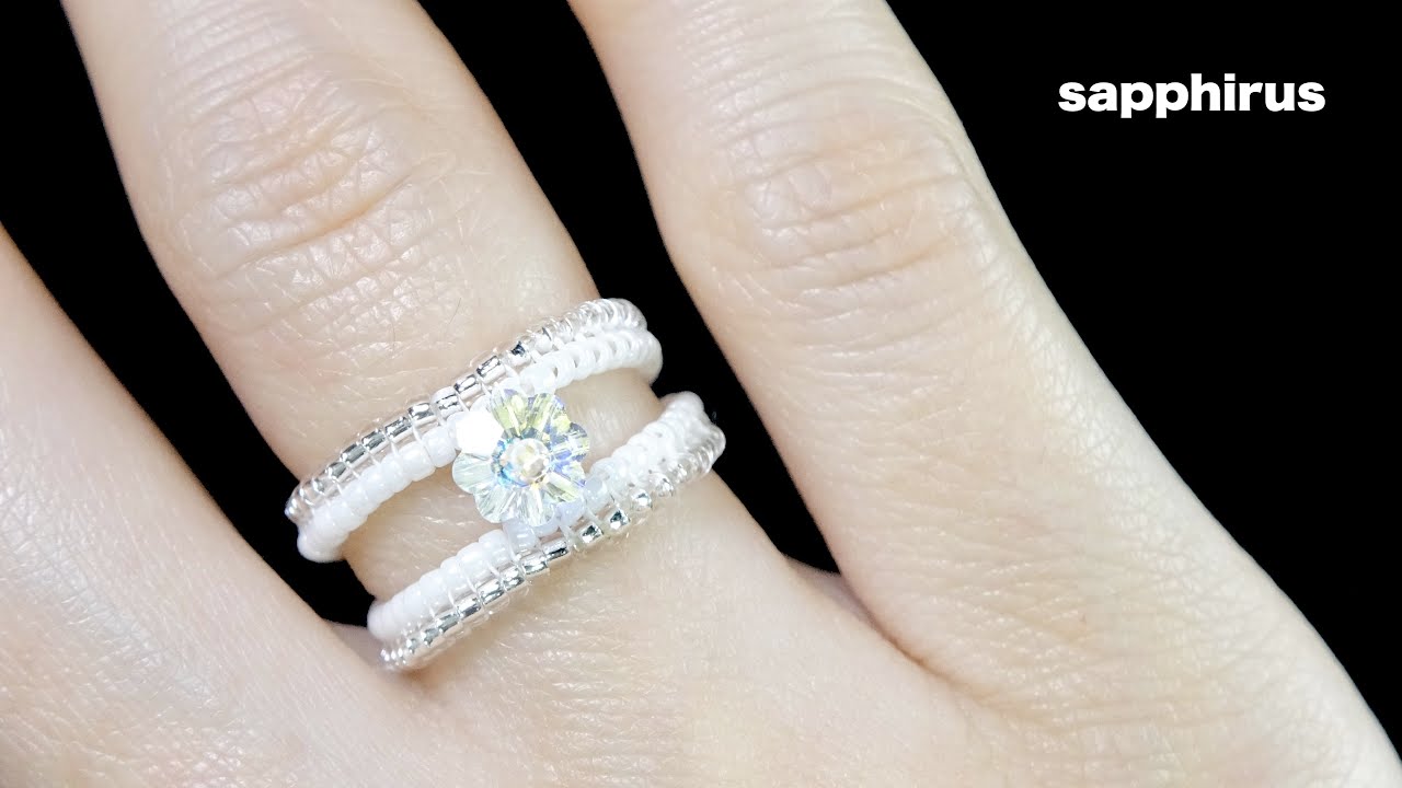 【ビーズステッチ】スワロフスキーを使った2連のビーズリング☆作り方　DIY/Beaded Rings/Swarovski crystal/Seed beads