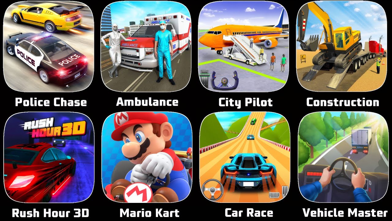 Real Police Chase Car Simulator,Ambulance Rescue Simulator,City Pilot Simulator,Mega Construction