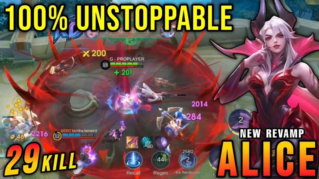 29 Kills + MANIAC!! Alice Revamp 100% Unstoppable!! - New Revamp Tryout ~ MLBB