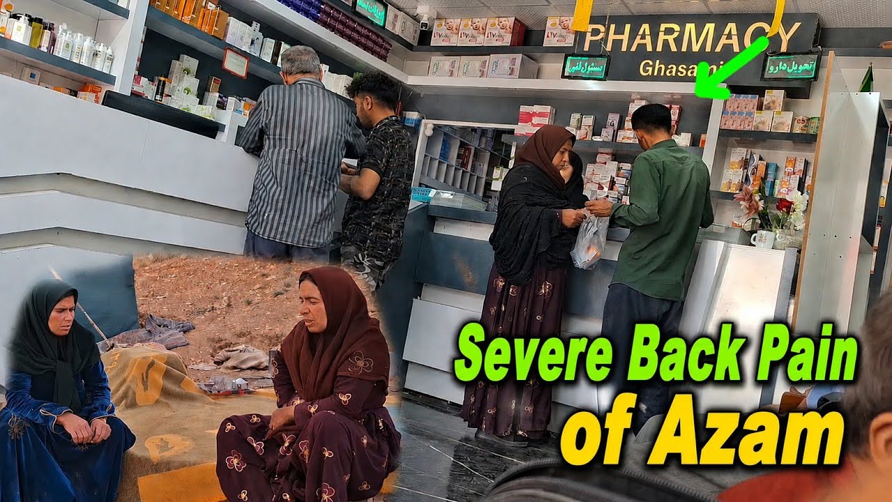 Azam's severe back pain: a visit to Dr. Mostafa, and Fariba meeting her.
